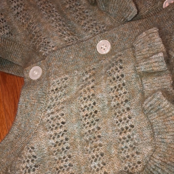 NWT Green Alpaca Mohair Cable Knit Ruffle Cardigan - Picture 6 of 7